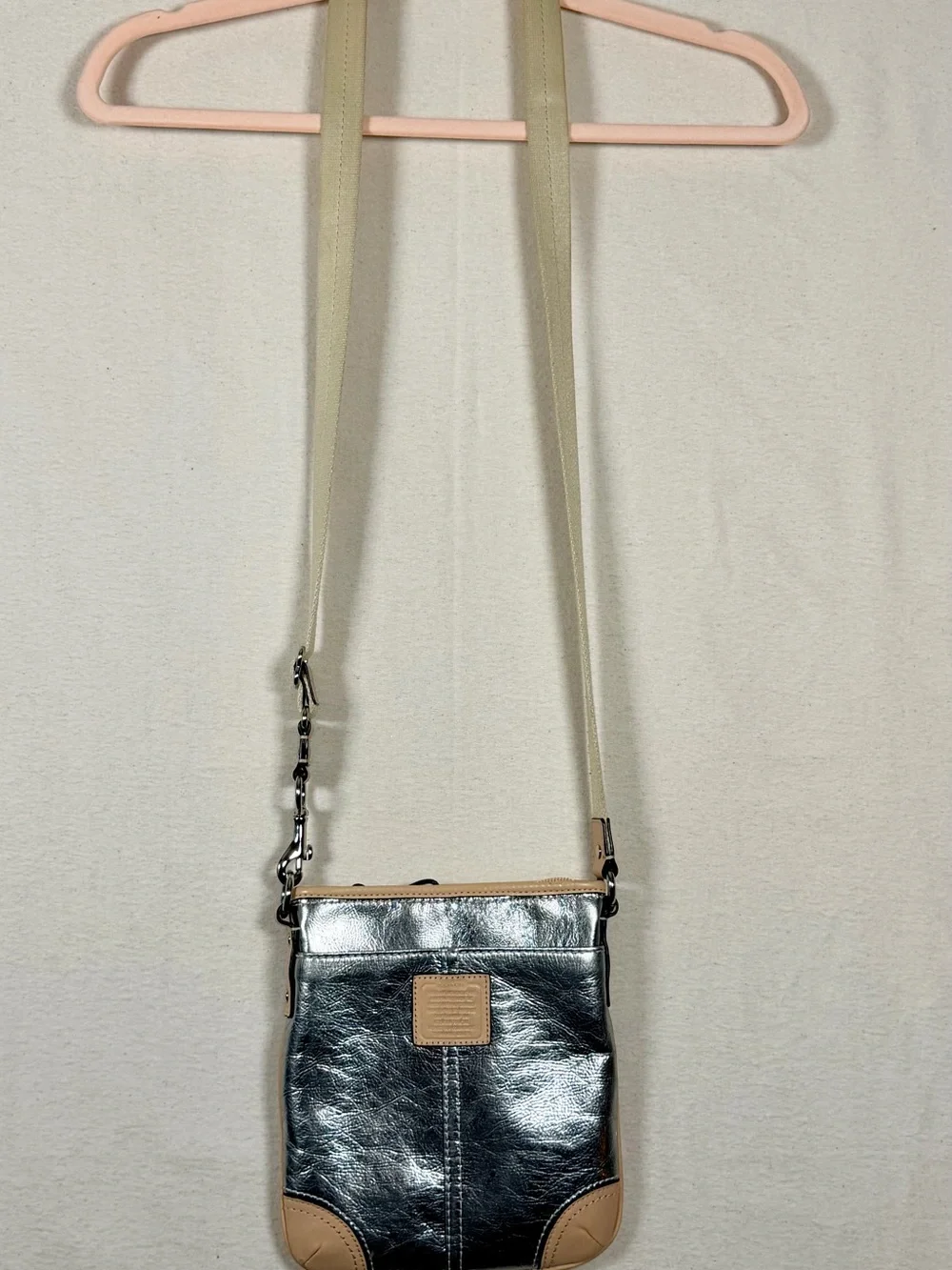 Coach Small Swingpack East Crossbody in Metallic Silver